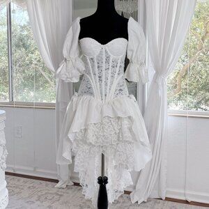 Vintage Bohemian Corset Lace Victorian Wedding Mini Dress